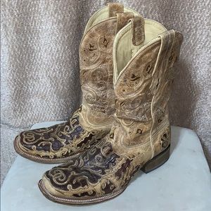 CORRAL Antique Saddle/Chocolate Caiman Inlay